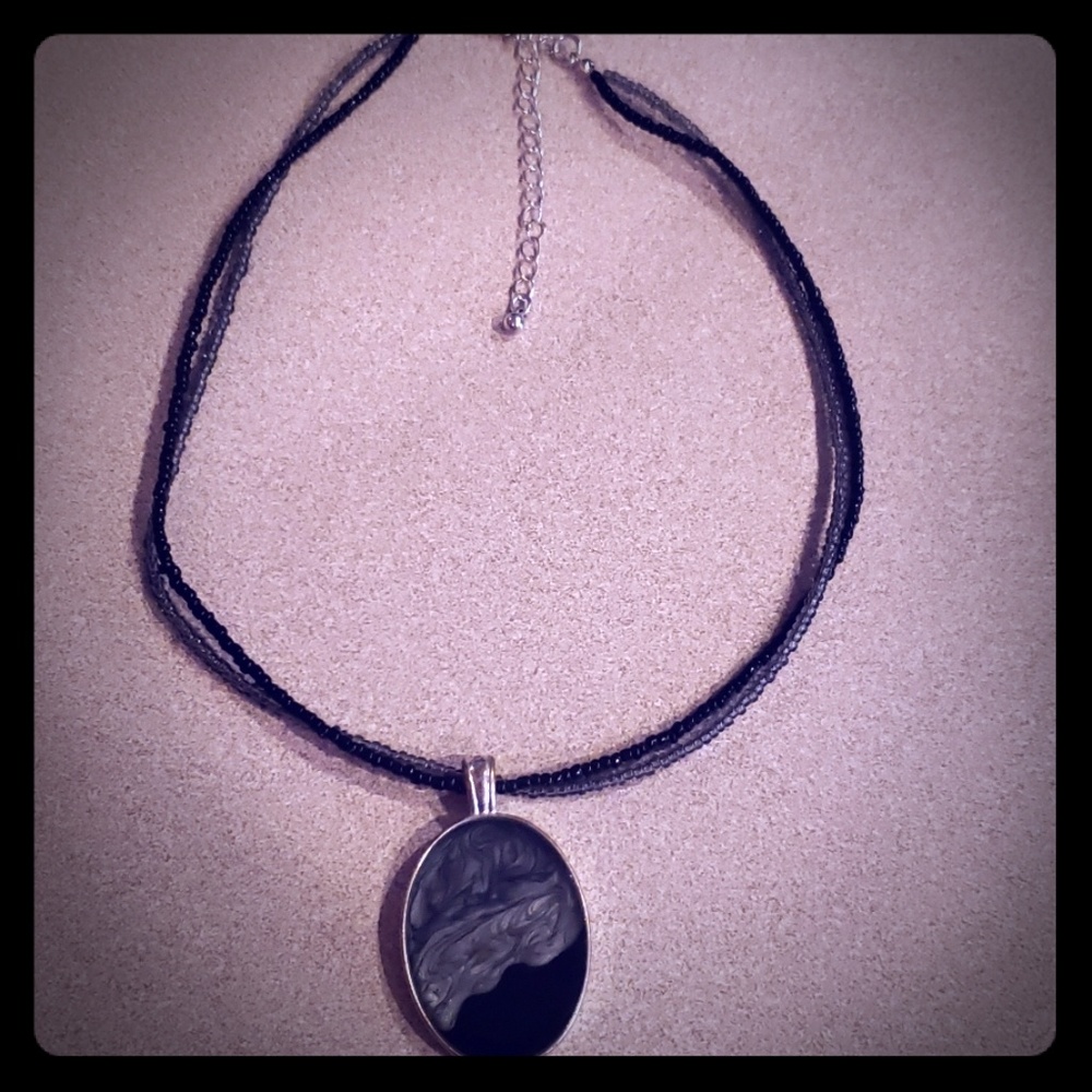 Double band beaded choker with pendant